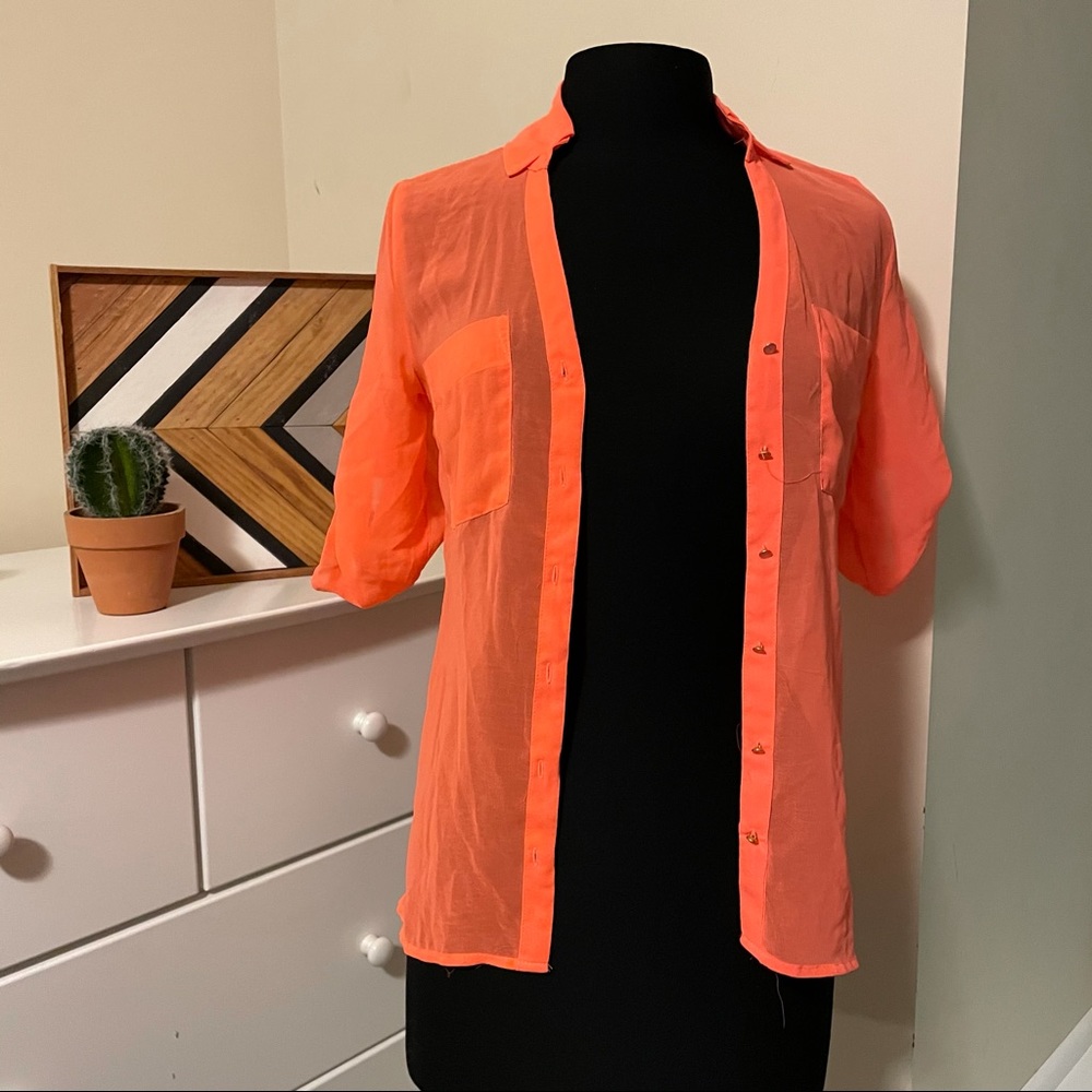 Dynamite Neon Orange Button-Up Blouse